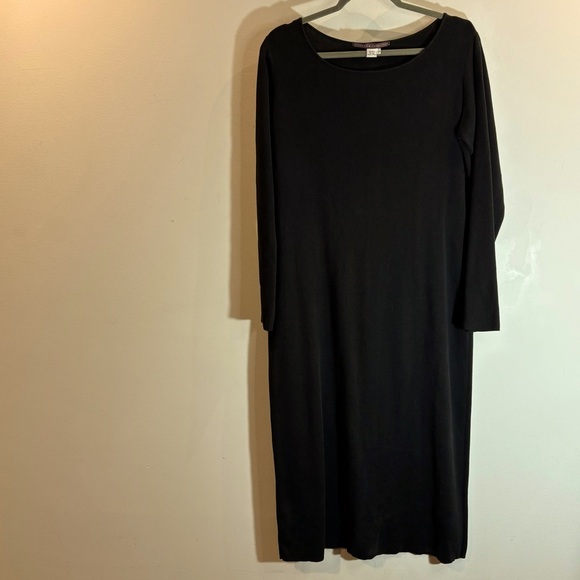 PERUVIAN CONNECTION Sz L 100% Pima Cotton Scoop Neck Long Sleeve Midi Dress - Picture 2 of 9